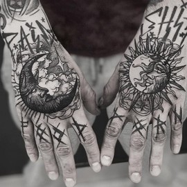 Oottati 2 Sheets Waterproof Hand Back Temporary Tattoos Stickers Sun Moon