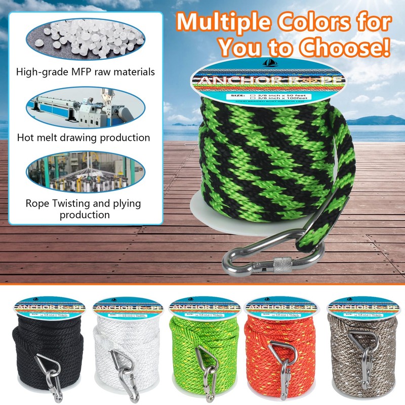 3/8 Inch 50 FT Anchor Rope, Boat Anchor Rope Solid