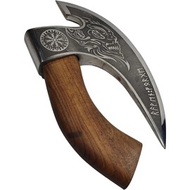 Viking Pizza Axe with Leather Sheath, Vikings Butcher Axes, Viking Pizzacutters Axes - Olive Wood Handle & Heavy Duty Vikings Axes Head - Perfect for Cutting Pizza, Meat, Vegetables AUS