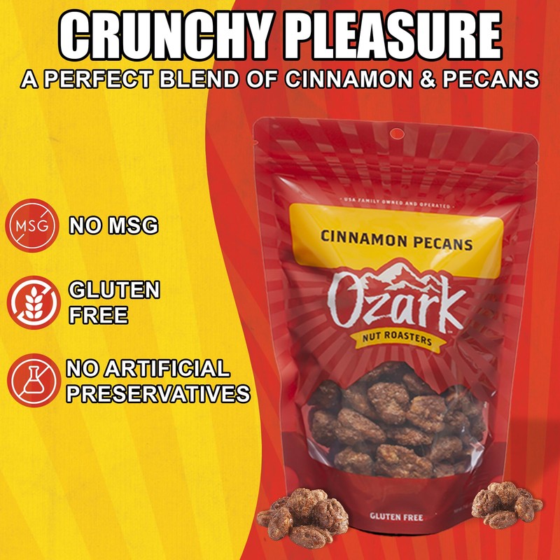 OZARK NUT ROASTERS: Cinnamon-Coated Pecans, Cinnamon Spice Flavored Snacks, World-Class