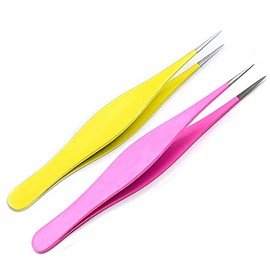 G.S Pointed Tweezers - Precision Sharp Needle Nose Eyebrow Tweezers for Ingrown Hair, Blackheads & Splinters (Pink & Yellow)
