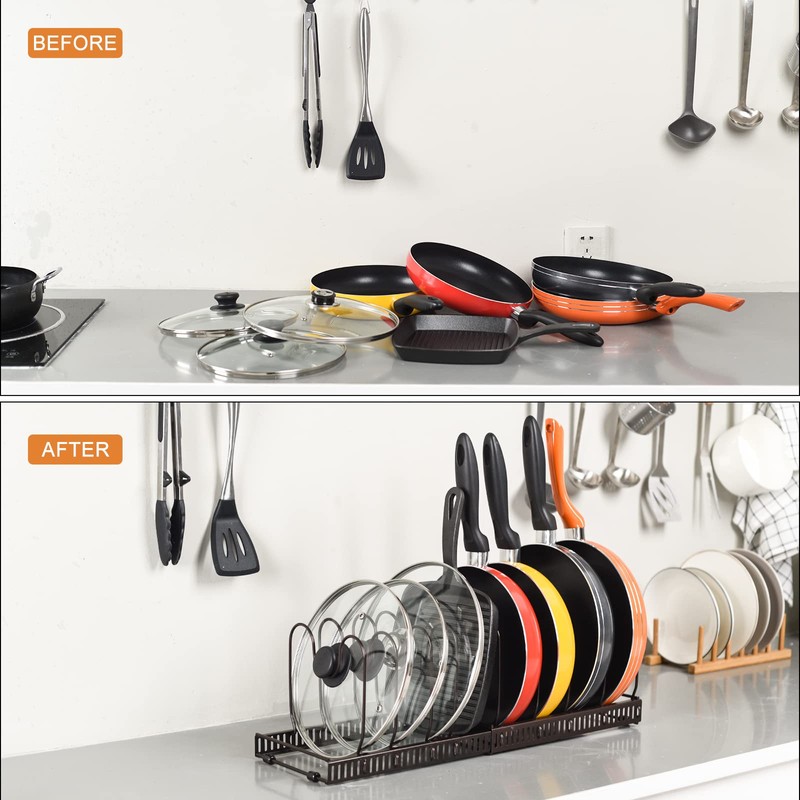 Toplife Pots and Pans Organizer Rack for Cabinet and Countertop,
