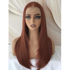 QDBOWIN QUEEN HAIR 13x6 HD Glueless Lace Front Wig Auburn Copper Red Layered Straight Wig for Women Pre Plucked Hairine Ginger Heat Resistant Fiber Wear and Go Wig for Daily Party Use 22 Inch