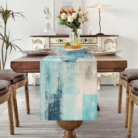 Table Runner Teal 40 x 140 cm Table Runner Autumn Modern Living Room Tablecloth Boho Decorative Table Runner for Dining Room Party Kitchen Table Indoor Holiday Decoration