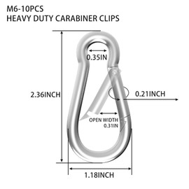10-Pack M6 Carabiners Clip Heavy Duty Spring Snap Hook, 2.35Inch Galvanized Steel Carabiner, Safety Quick Links Snap Hooks, Spring Clips for Swing Hammock Camping Keychain Outdoor