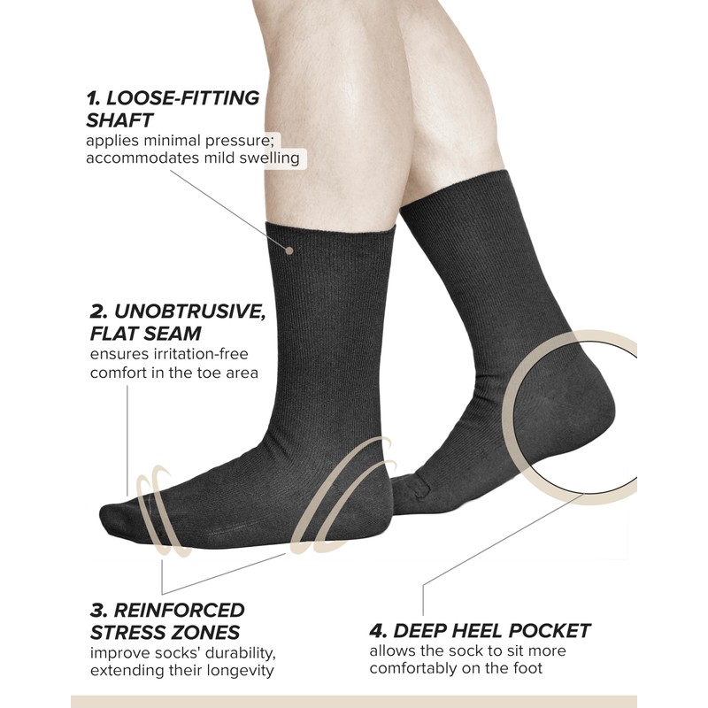vitsocks Men's Non Elastic Top Soft All-Cotton Socks (3 PAIRS)