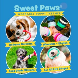 Sweet Paws Puppy Teething Rings - 4 Pack, Bracelet Food Grade Silicone Chew Toys for Small Dogs-Medium Dog, Puppy Nipping Solution Toys, Chew Toys for Puppies 0-6 Months - Put It in Neutral