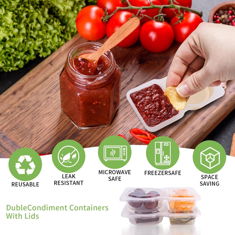 12 Sets Double Compartment Condiment Condiment Container with Lid for