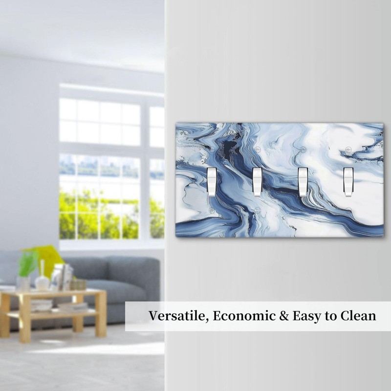 Nijuodnijir Light Switch Covers White Marble Navy Blue Line Fluid