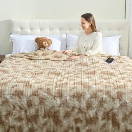 Sunable Heated Electric Blanket - Machine Washable Blanket with Time Settings Heat Settings Full Size 77×84 inches, ETL Certified, Beige - Faux Fur