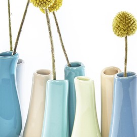 Chive Pooley 2, Jarrón de cerámica rectangular de 18,4 cm de largo, 7,6 cm de ancho, 11,4 cm de alto, florero decorativo floral pequeño para decoración del hogar, centros de mesa, organización de ramos y tubos conectados (acero azul, verde)