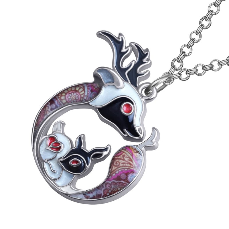 RAIDIN Mother's Day Gift Enamel Alloy Animal Deer Necklace for