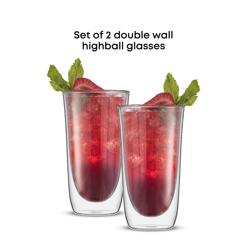JoyJolt Spike Double Wall Glasses, Cocktail Beer Drinkware Glass Set