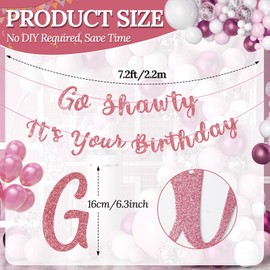 Go Shawty It's Your Birthday Banner 7.2 Feet Pre-Strung Glitter Hip Hop Theme Glitter Happy Birthday Banner for Men and Women Rap Theme Party Decorations Sign Gift(Rose Gold)