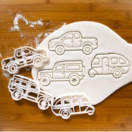 Set of 3 Camping Vehicles cookie cutters (Designs: Caravan, Pickup Truck, SUV), 3 pieces - Bakerlogy