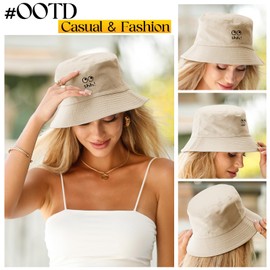 Nadeer Fishing Hats Women's Bucket Hats Foldable Summer Hats Cotton with Wide Brim Sun Hats for Unisex Women Men Outdoor Activities, Beigec, Unit size