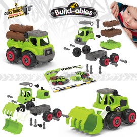 Construct IT Buildables 2-in-1 Forestry Vehicles - 42 Pieces Forestry Vehicles Construction Set - STEM Toys for 3+ Year Old - Log Collector and Truck Construction Toys - Build Your Own Vehicles