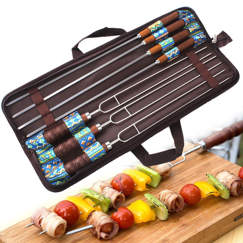 7pcs/set Stainless Steel Barbecue Forks Barbecue Skewers Roasting Needle Barbecue