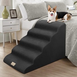 5-Tiers Pet Slope Stairs for High Couch Bed,Extra 23 inch Foam Pet Stairs to Reach High Couch Bed,Non-Slip Bottom Pet Ramp for Indoor,Friendly to Joint Injury,Old,Short Leg Pets,Gift 1 Lint Roller Set
