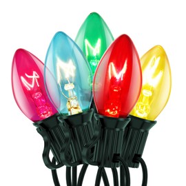 C7 Christmas Lights Outdoor, 25Ft Vintage Christmas String Lights with 27 Multicolor Clear Bulbs, Hanging Christmas Decorations Lights for Outdoor Indoor Roofline House Garden Patio Party Holiday