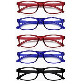CVVTSPE 5 Pack Reading Glasses Blue Light Blocking,Reading Glasses for Women Men,Anti UV/Glare Filter Lightweight Eyeglasses (Two Red,Two Blue&One Black, 1)