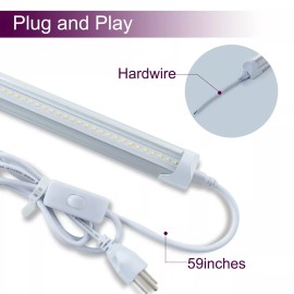 WDG 12 PACK T8 LED Shop Light 4FT 24W 6500K Linkable Garage Ceiling Lamp Clear Cover