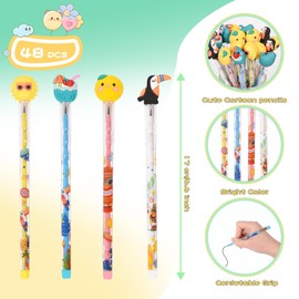 48 Pieces Cute Stackable Pencils stacking Cartoon Theme Pencil Translucent Multi Point Push Fun Pencils. (Hawaii)