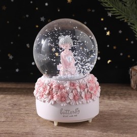 Musical Snow Globe Crystal Ball, 3D Rotating Fairy Tale Sweet Princess Crystal Ball Music Box with Colorful LED Light & Melody Musical Christmas New Year Birthday Gift Decor Artware for Adults
