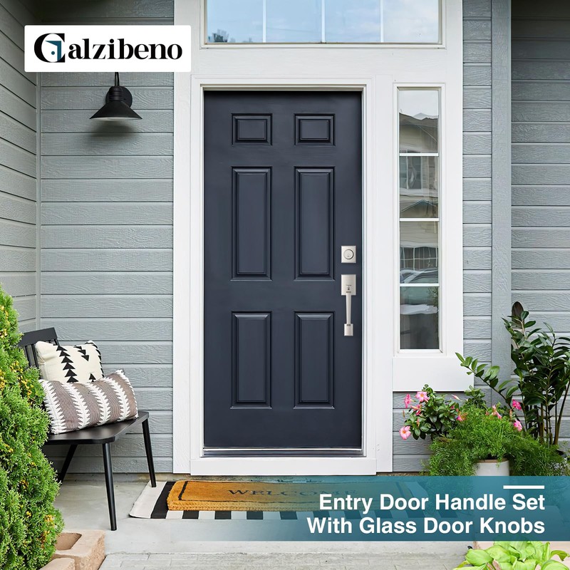 Calzibeno Brushed Nickel Front Door Handle and Deadbolt Set, Front
