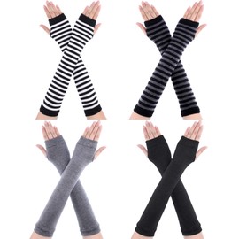 4 Pairs Long Fingerless Gloves Warmer Thumbhole Elbow Length Gloves for Women (Color Set 1)