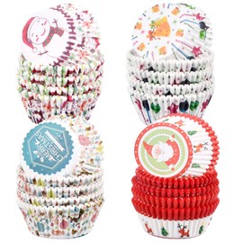 Jinlaili Pack of 400 Christmas Muffin Cases Paper, Muffin Baking Cups, Muffin Cases Paper Greaseproof Cupcake Wrapper Paper Cases Liners for Dessert Baking Birthday Wedding Party