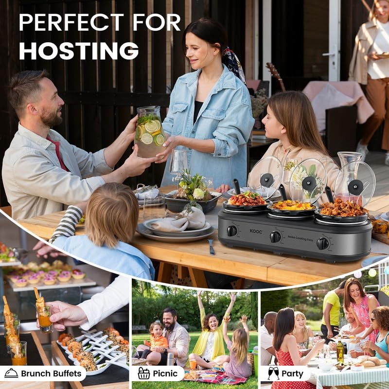 KOOC Triple Slow Cooker Buffet Server and Food Warmer 3x1.5