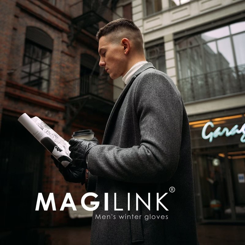 MAGILINK Genuine Sheepskin Leather Gloves for Men, Winter Warm Thinsulate
