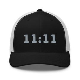 RIVEMUG 11:11 Trucker Hat Mid Crown Curved Bill Trendy Eleven Eleven Hat Spiritual Sincronicity Awaken Number Black/White