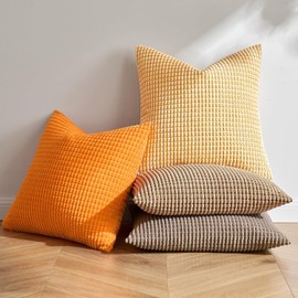 MIULEE Cushion Covers Striped Corduroy Fabric Square Throw Pillow Cover Decorative Pillowcases with Invisible Zipper for Sofa Chair Couch Bedroom 18x18 inch 45x45cm 4 Pieces Orange Series