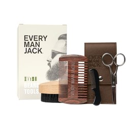 Every Man Jack Juego de herramientas de aseo de barba para hombres, incluye peine de doble diente, cepillo para barba, tijeras de acero inoxidable y m