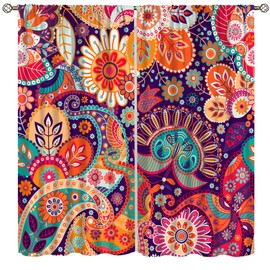 Boho Floral Window Curtains Rustic Colorful Vintage Paisley Floral Mandala Pattern Printed Bedroom Living Room Blackout Curtains 42x45in