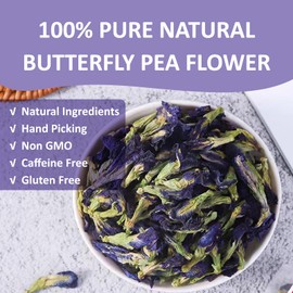 Ovikaso Tea, Butterfly Pea Flower Tea, 3.53 oz (300+ Cups), 100% Natural, Non-GMO, No Caffeine, Brew Hot or Iced tea, Baking, Cocktail, Herbal Tea