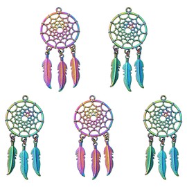 COGCHARGER 10 Pcs Dream Catch Charm Rainbow Color Alloy Big Pendants Woven Net Charm Pendants for Jewelry Necklace Bracelet Earring Making Crafts