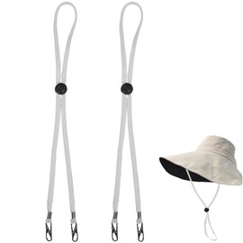 2Pcs Windproof Rope for Hat, Flexible Adjustable Hat Strap Removable Windproof Hat Chin Cord Anti Lost Strap with Clips Hat Chin Cord(White)