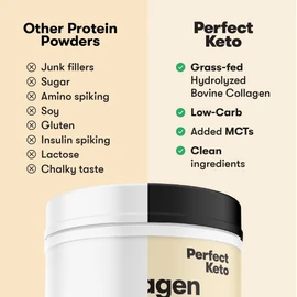 Perfect Keto Collagen Peptides Protein Powder with MCT Oil, Hydrolyzed Collagen, Type I & III Supplement, Gluten Free, Grass Fed, Low Carb, Keto Coffee Creamer, Collagen for Women & Men, Chocolate
