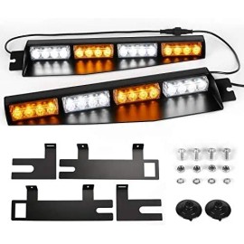 32-LED Visor Lights 26 Flash Patterns Emergency Hazard Warning Strobe Beacon for Windshield Split Mount Deck Light BarsLight Color: Amber/white /amber/white, Rated Power: 32, Beam Angle: Spot