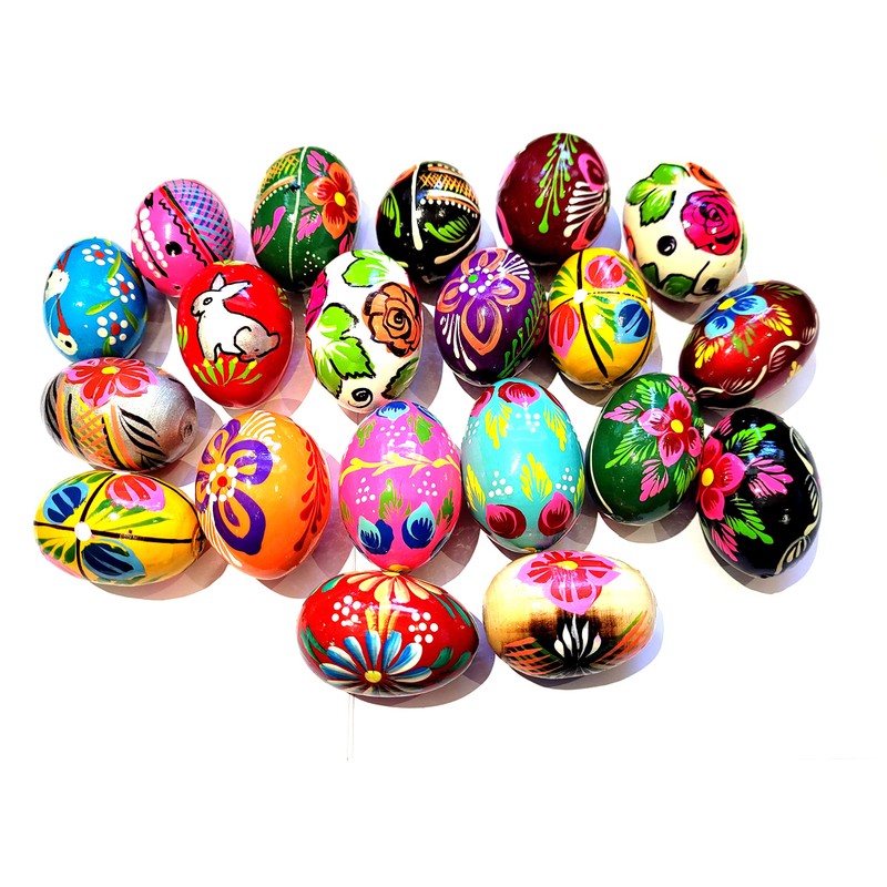 Wooden World - Set of 10 Wooden Easter Eggs Hand