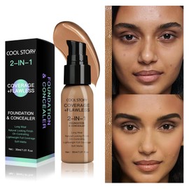 2-in-1 Foundation and Concealer Long Wear Natural Matte Finish Lightweight Coverage (Honey Beige)