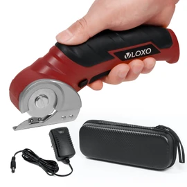 VLOXO Cordless Electric Scissors, Electric Box Cutter 4V Power Rotary Scissors Rechargeable Cardboard Cutter with Safety Lock Multi-Cutting Tools for Leather Carpet Canvas (Red)