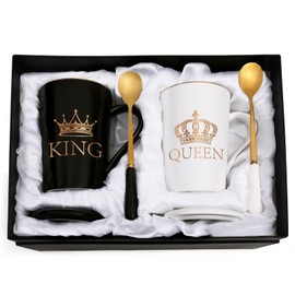 Cabtnca Cabtnca King and Queen Coffee Mugs, His and Hers Coffee Mugs Set, King and Queen Mugs for Couples, Engagement Wedding Newlywed His and Hers Gifts for Couples, Husband and Wife Cups, 14Oz