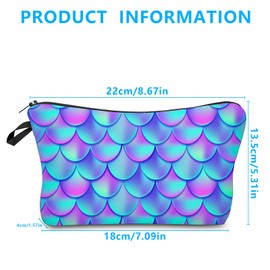Yoolly Small Makeup Bag, Cosmetic Bag Handbag Small Pouch Purse Case Toiletry Organizer Storage for Women Girls, Beauty Bag for Makeup Travel Accessory (Purple Green Scales)