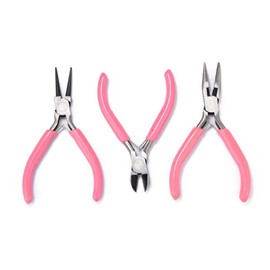 Gelirda 3Pcs Pink Jewelry Supplies Set Wire Round Nose Cutter and Side Cutting Plier Construction Pliers Tool Kits for Jewelry Making Repairing Crafting