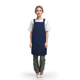 TOPTIE Cotton Apron Women's Japanese Style Cross Back Apron Retro Cooking Apron for Literature Art Flower Shop Navy Blue