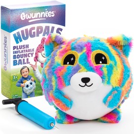 GWUNNIES Plush Bouncy Ball for Kids – 9-inch Inflatable Sensory Toddler Toy with Animal Cover & Air Pump – Indoor & Outdoor Play for Ages 3+, Ideal Gift for Boys & Girls, Frizzy Hugpal
